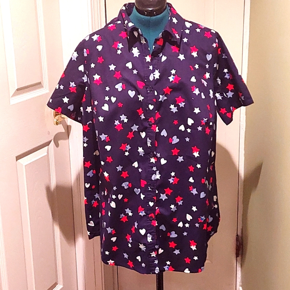 Woman Within Red, White & Blue Shirt